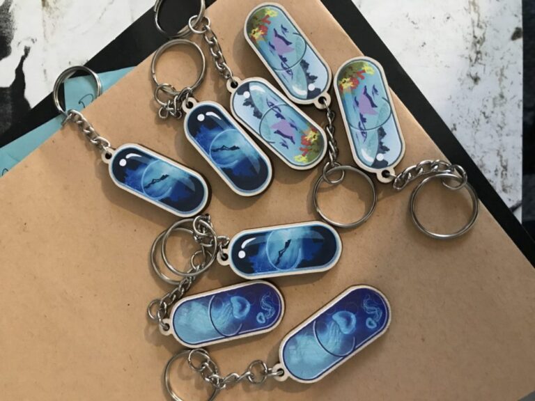 Keychains hand-crafted by Mazes Design shop